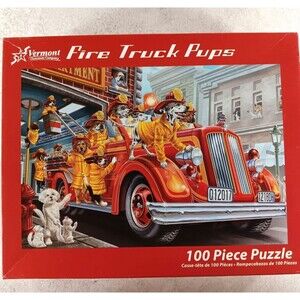 Fire Truck Pups 100 Piece Jigsaw Puzzle 19" x 13" Dalmatian Dogs by Vermont